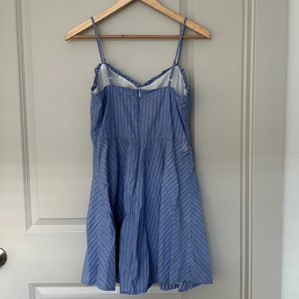 Altar’d State Blue Striped Sweetheart Ruffle Mini Dress - Picture 2 of 3